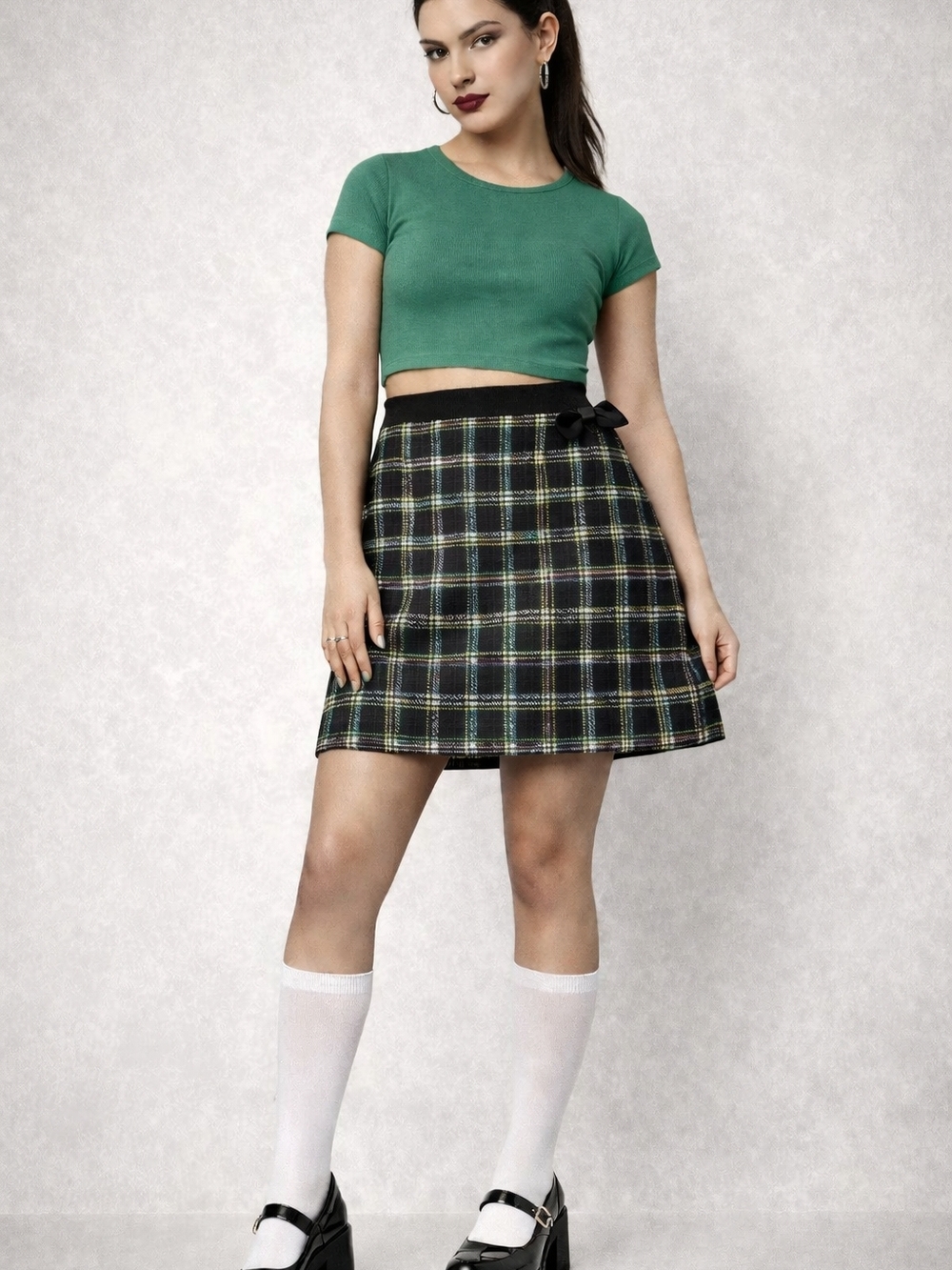 Y2K Plaid Mini Skirt 80s Colors Bow Detail Preppy Clueless Academia